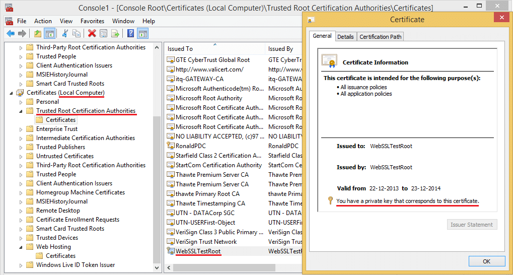 Self-signed root certificate